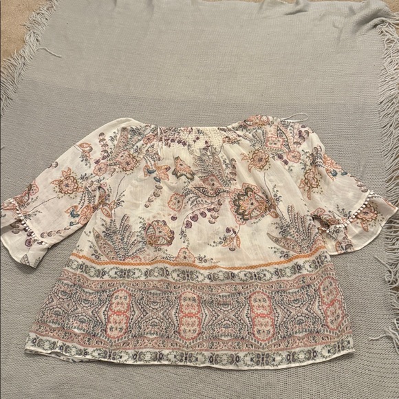 New Directions Boho Paisley Peasant Top Large Smocked Neckline - Picture 3 of 3